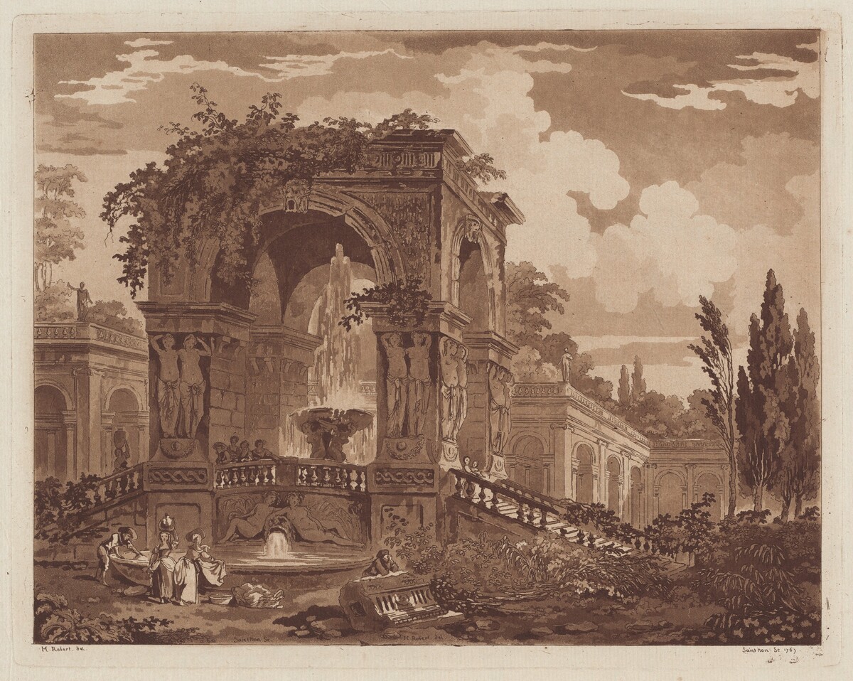 View of an Antique Fountain by Jean-Claude-Richard, Abbé de Saint-Non, after Hubert Robert