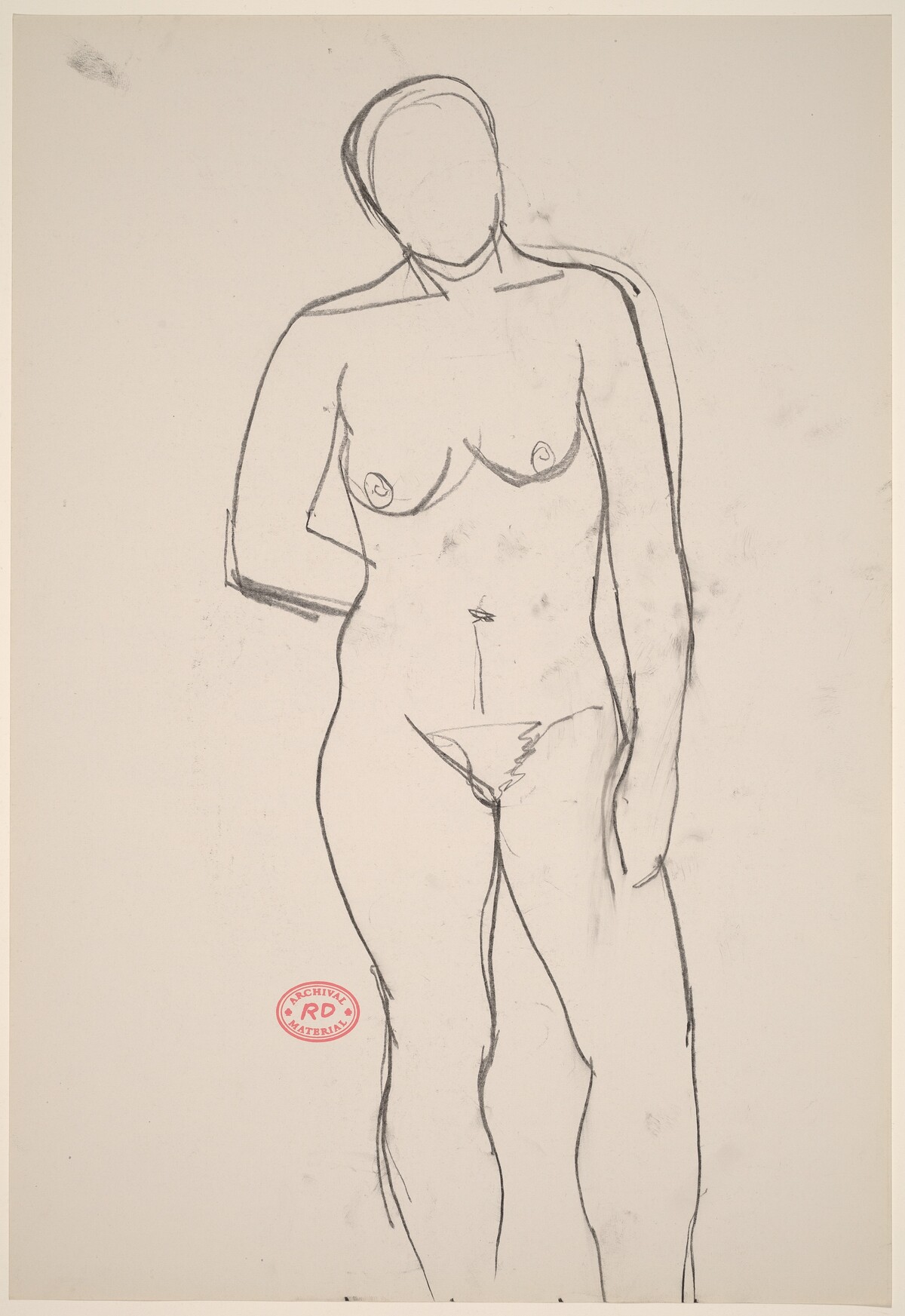 Untitled [front view of standing female nude with arm behind back] by Richard Diebenkorn