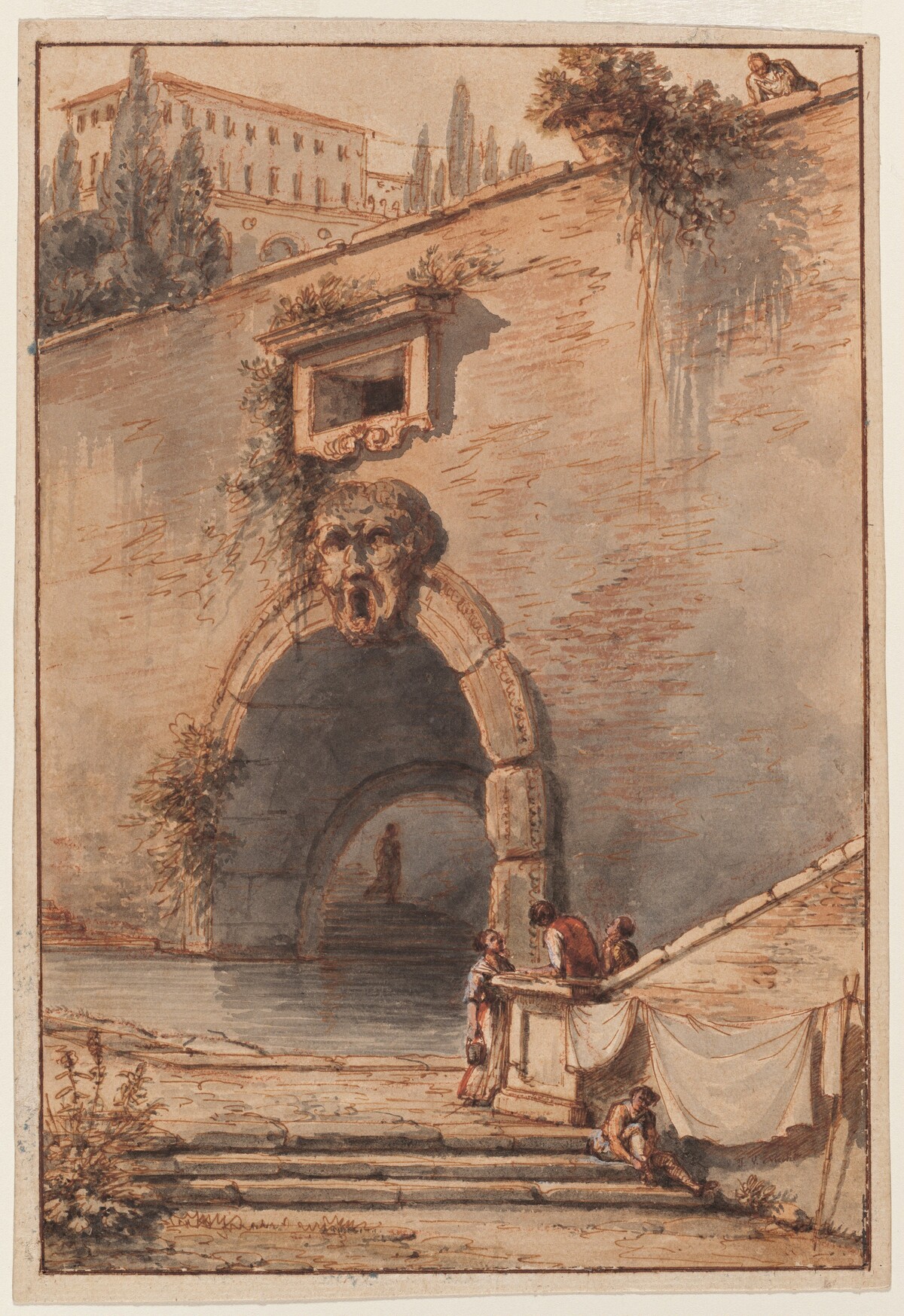 View of an Ancient Roman Bridge with a Mascaroon by Victor Jean Nicolle