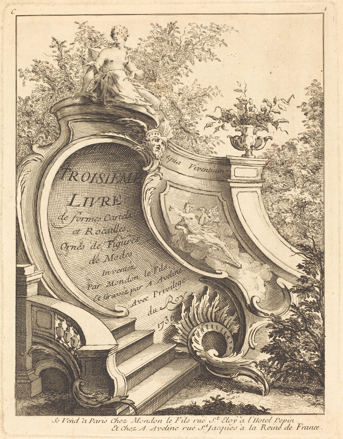 Troisieme livre de formes Cartels et Rocailles (Title Page) by Antoine Aveline after Jean Mondon