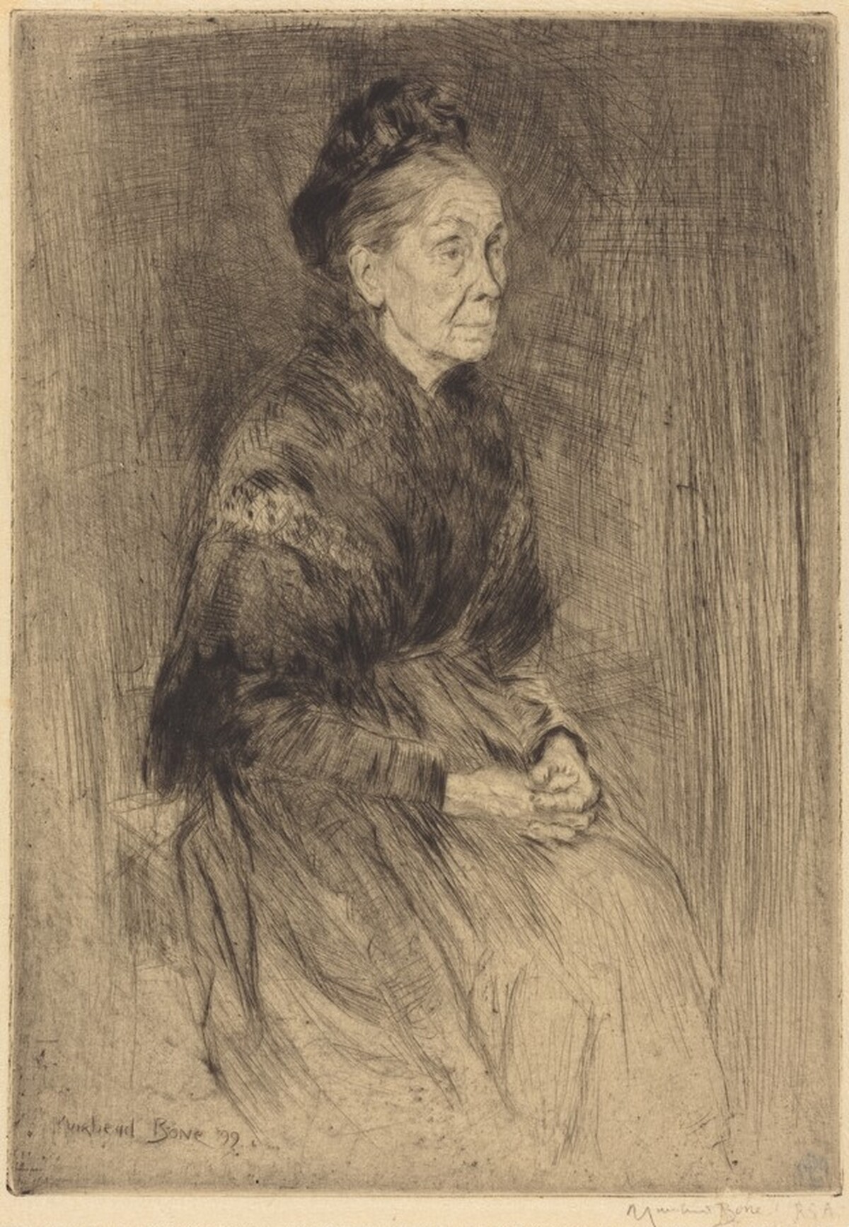 Mrs. Drummond, in a Shawl, to the Right by Muirhead Bone
