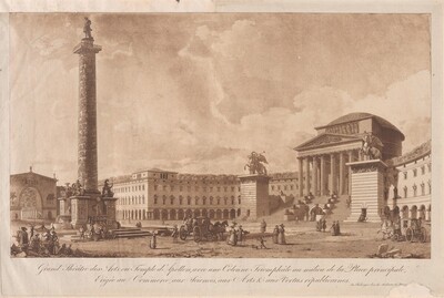 Grand Théâtre des Arts ou Temple d'Apollon, avec une Colonne Triomphâle au milieu de la Place principale, erigée au Commerce, aux Sciences, aux Arts & aux Vertus républicaines (Grand Theater of the Arts or Temple of Apollo, with a Victory Column in the Middle of the Main Square, Erected to Commerce, the Sciences, the Arts, and Republican Virtues)

