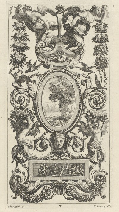 Ornamental Panel with Pan and Two Garland-Bearing Women