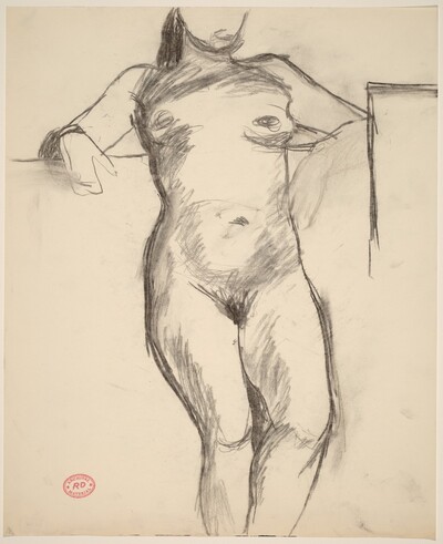 Untitled [female nude leaning against wall]