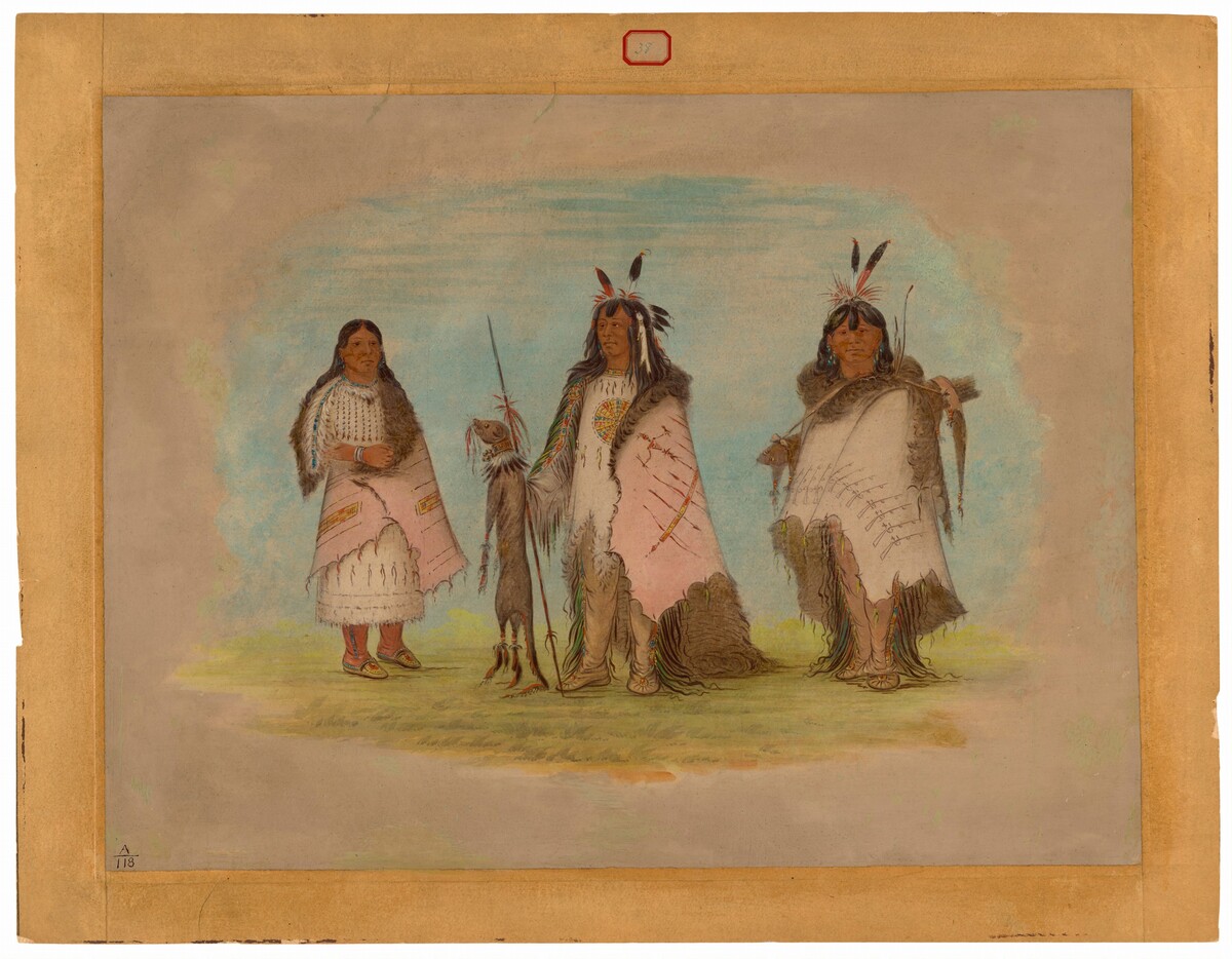 Two Blackfoot Warriors and a Woman by George Catlin