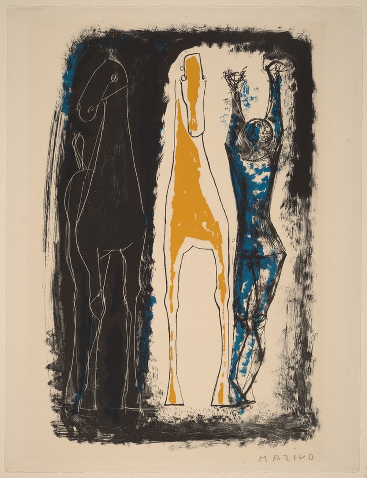 Juggler and Two Horses, Blue, Yellow, and Black by Marino Marini
