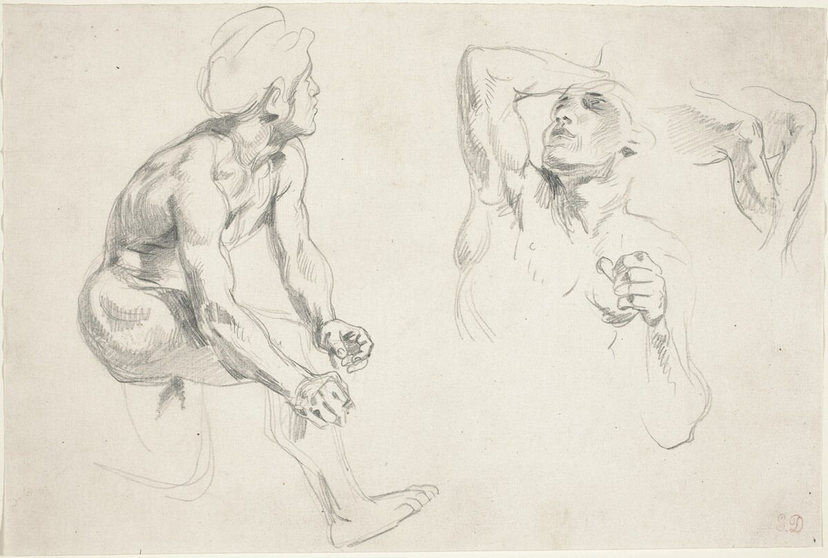 Male Nude Posing for Figures in the "Frise de la Guerre" by Eugène Delacroix