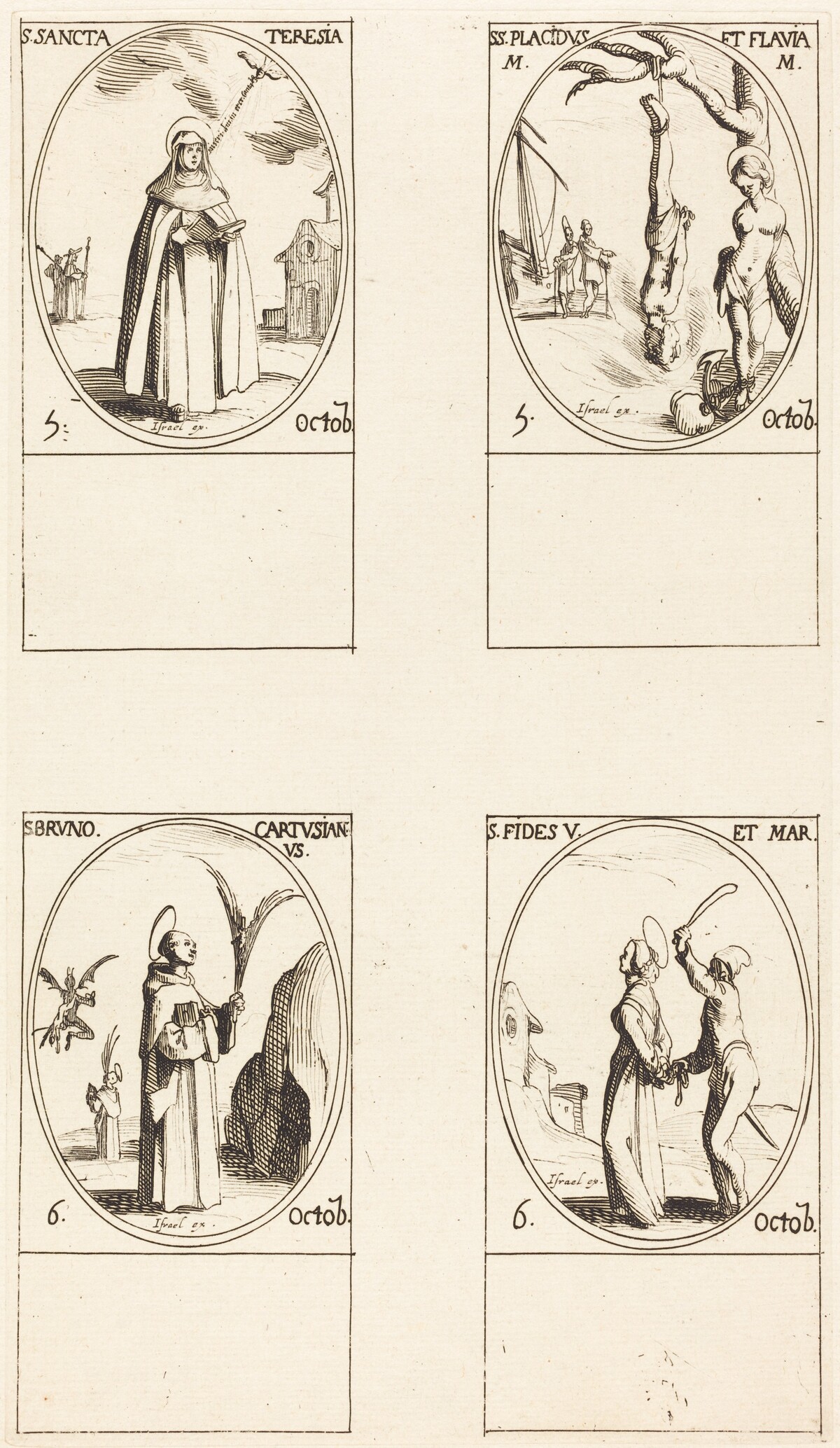 St. Theresa; St. Placidus and Flavia; St. Bruno; St. Faith by Jacques Callot