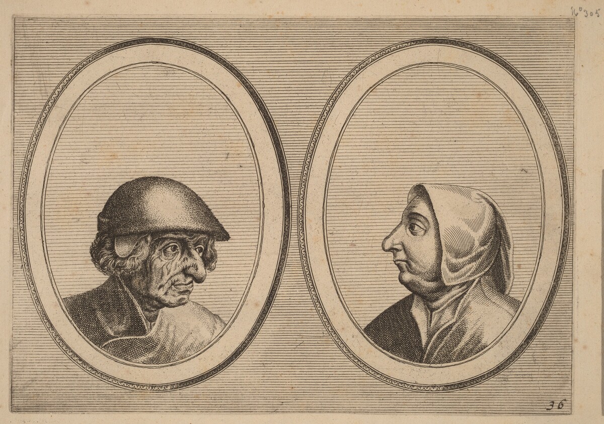 "Schonckje Wel-bedrocht" and "Pronckje Heel-volmaeckt" by Johannes and Lucas van Doetechum after Pieter Bruegel the Elder