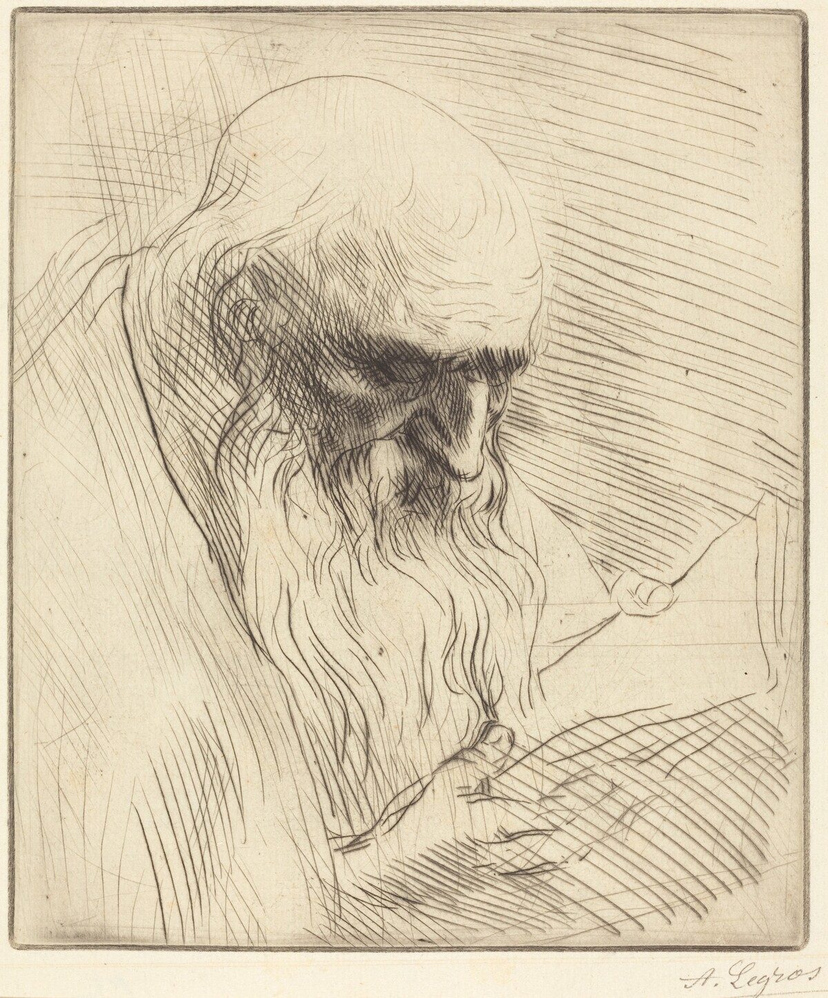 Study of the Head of a Man Reading (Etude de tete d'homme lisant) by Alphonse Legros