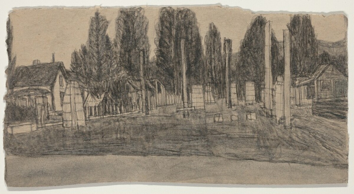 Untitled (Farmscape with Totems) [recto] by James Castle