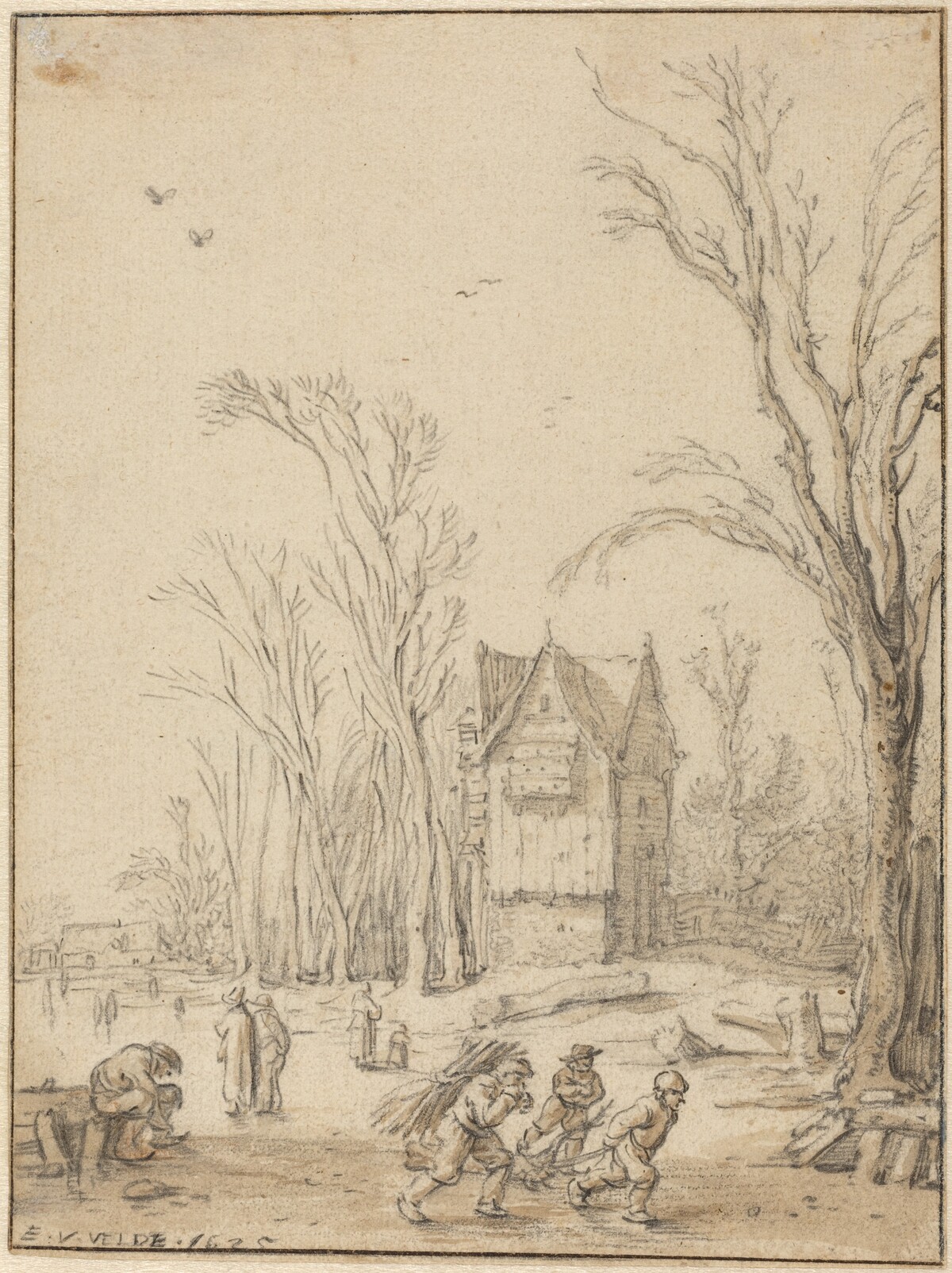 Villagers Skating on a Frozen Pond by Esaias van de Velde