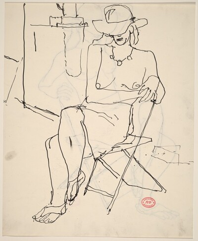 Untitled [partially nude woman seated wearing a hat and necklace] [recto]