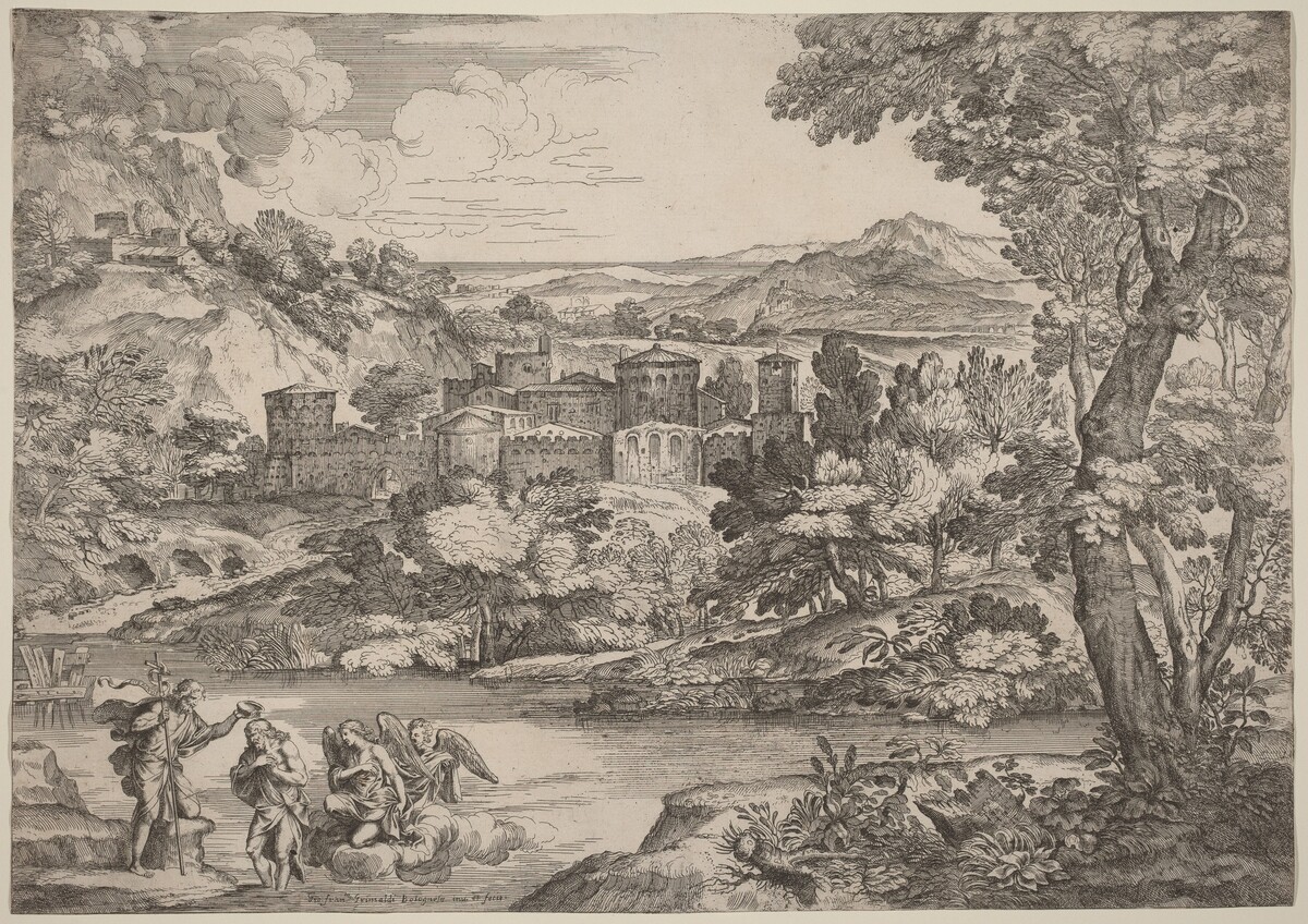 The Baptism of Christ, Set in a Mountainous Landscape by Giovanni Francesco Grimaldi