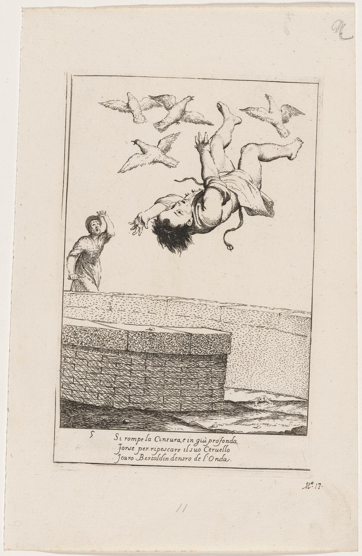 Bertoldino Falling into a Fish Pond by Giuseppe Maria Crespi and Ludovico Mattioli