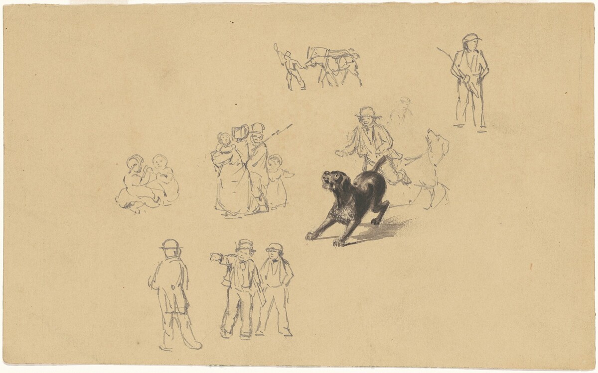 Barking Dog and Studies for "Militia Training" by James Goodwyn Clonney