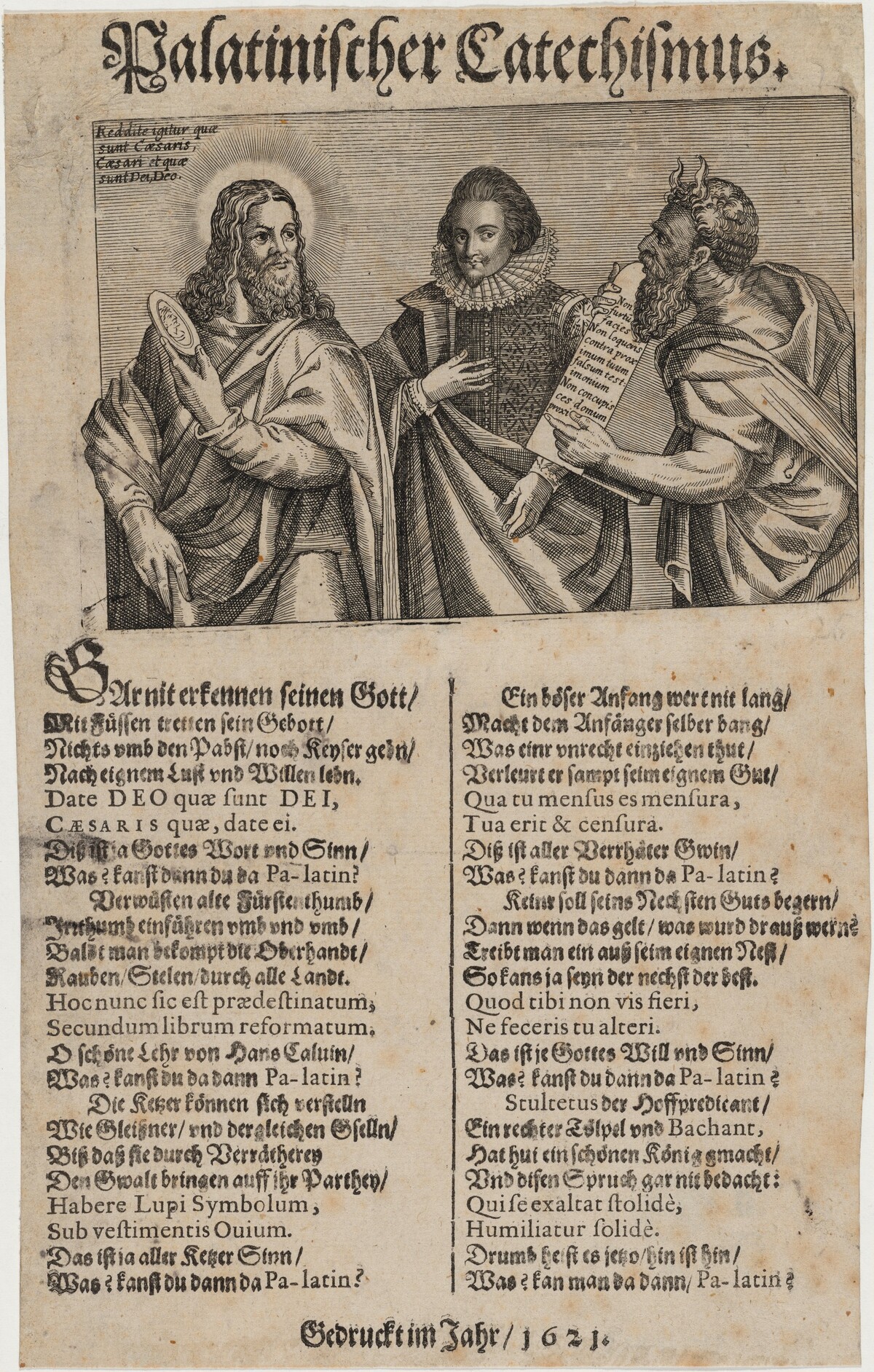 Frederick V, King of Bohemia Between Christ and Moses From the Palatine Catechism by Unknown Artist