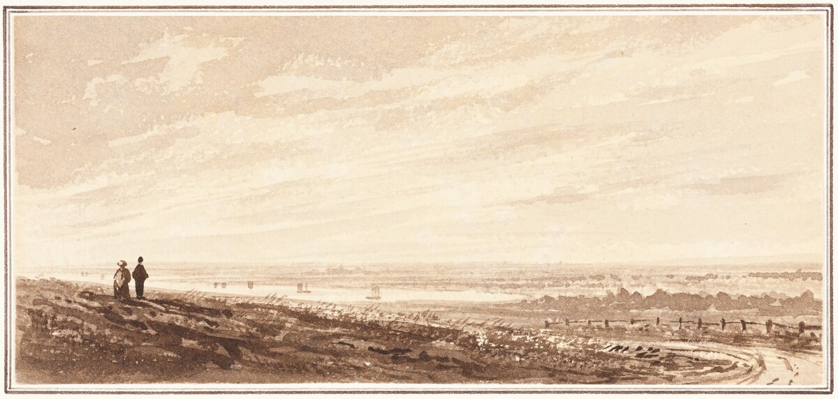 A Couple Admiring a View of the River Ouse(?), Lincolnshire by British 19th Century