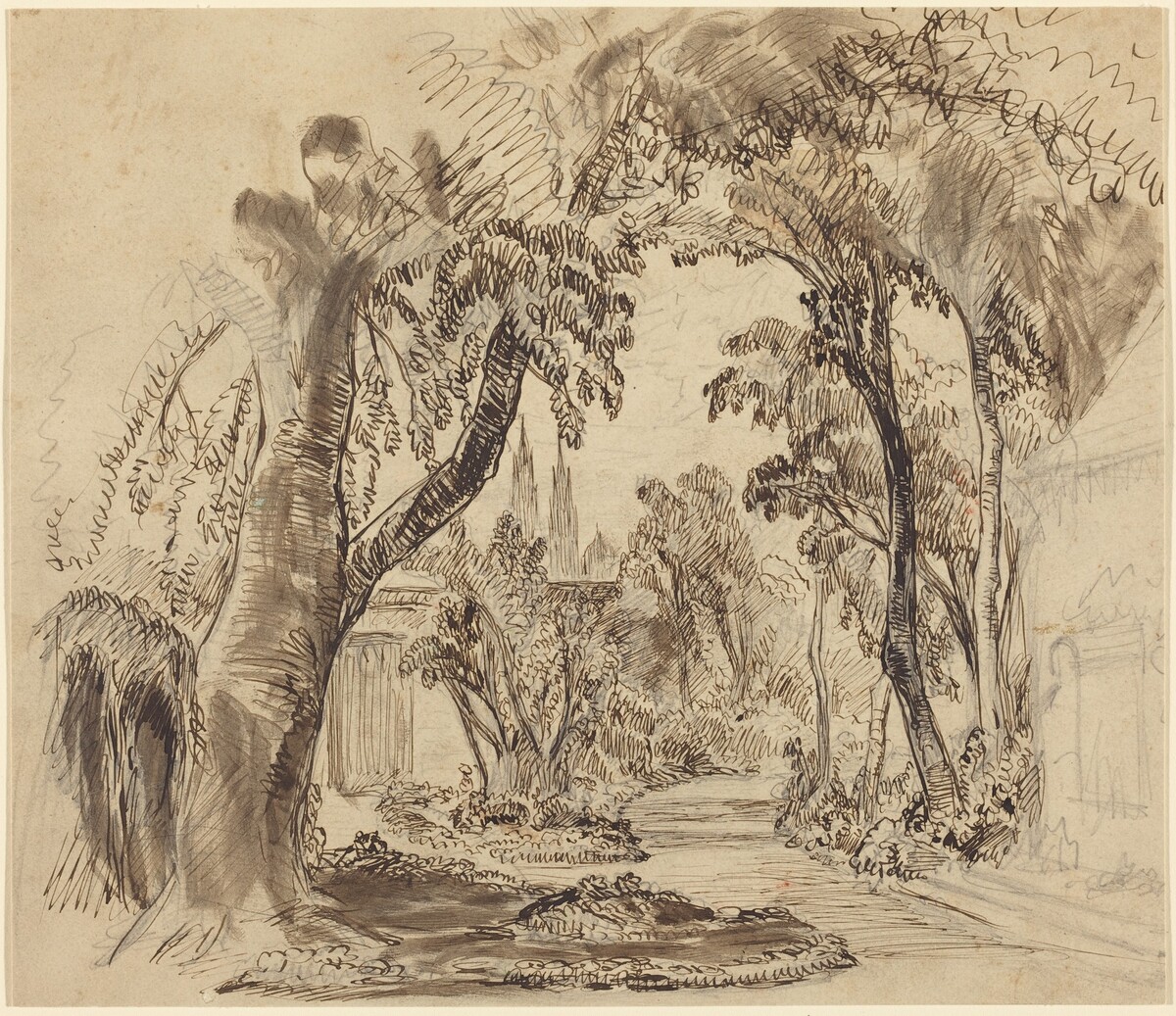 A Tree-lined Garden Path (Preliminary Sketch for "Sleeping Beauty and the Beast"?) by Robert Caney