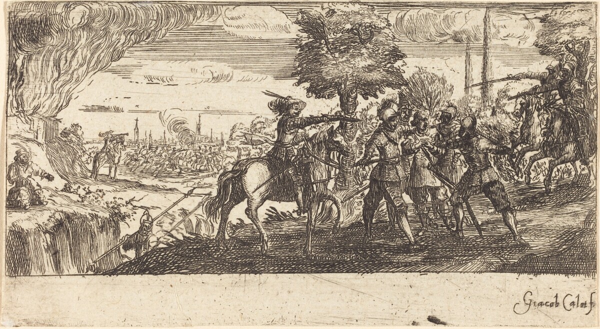 Landscape with Battle Scene by after Jacques Callot
