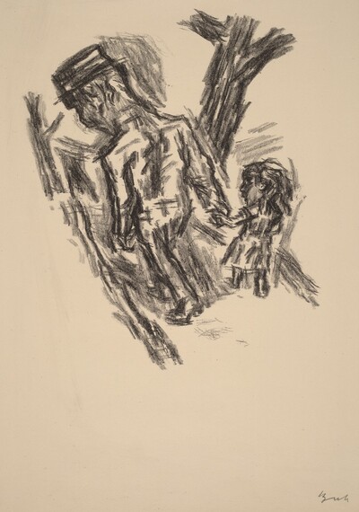 Man Leading a Little Girl