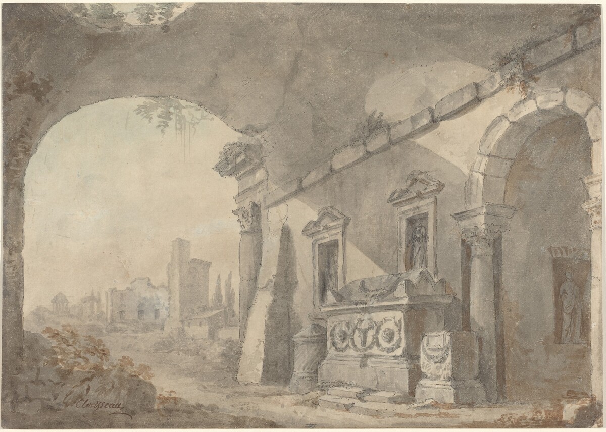 Roman Ruins with a Sepulchre by Charles Louis Clérisseau