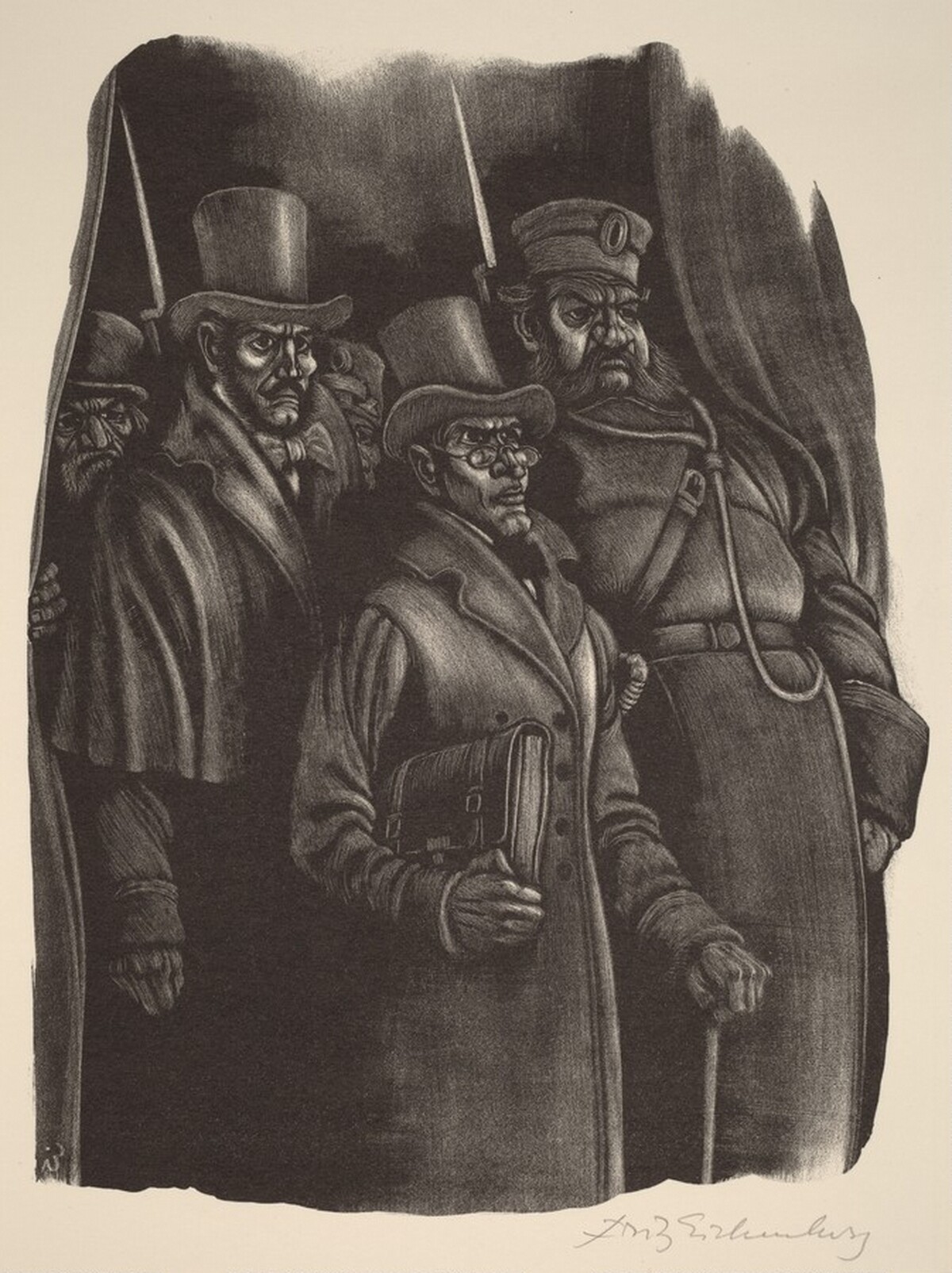"You are Charged with the Murder of Your Father (Book IX: Preliminary Investigation, facing p.348) by Fritz Eichenberg