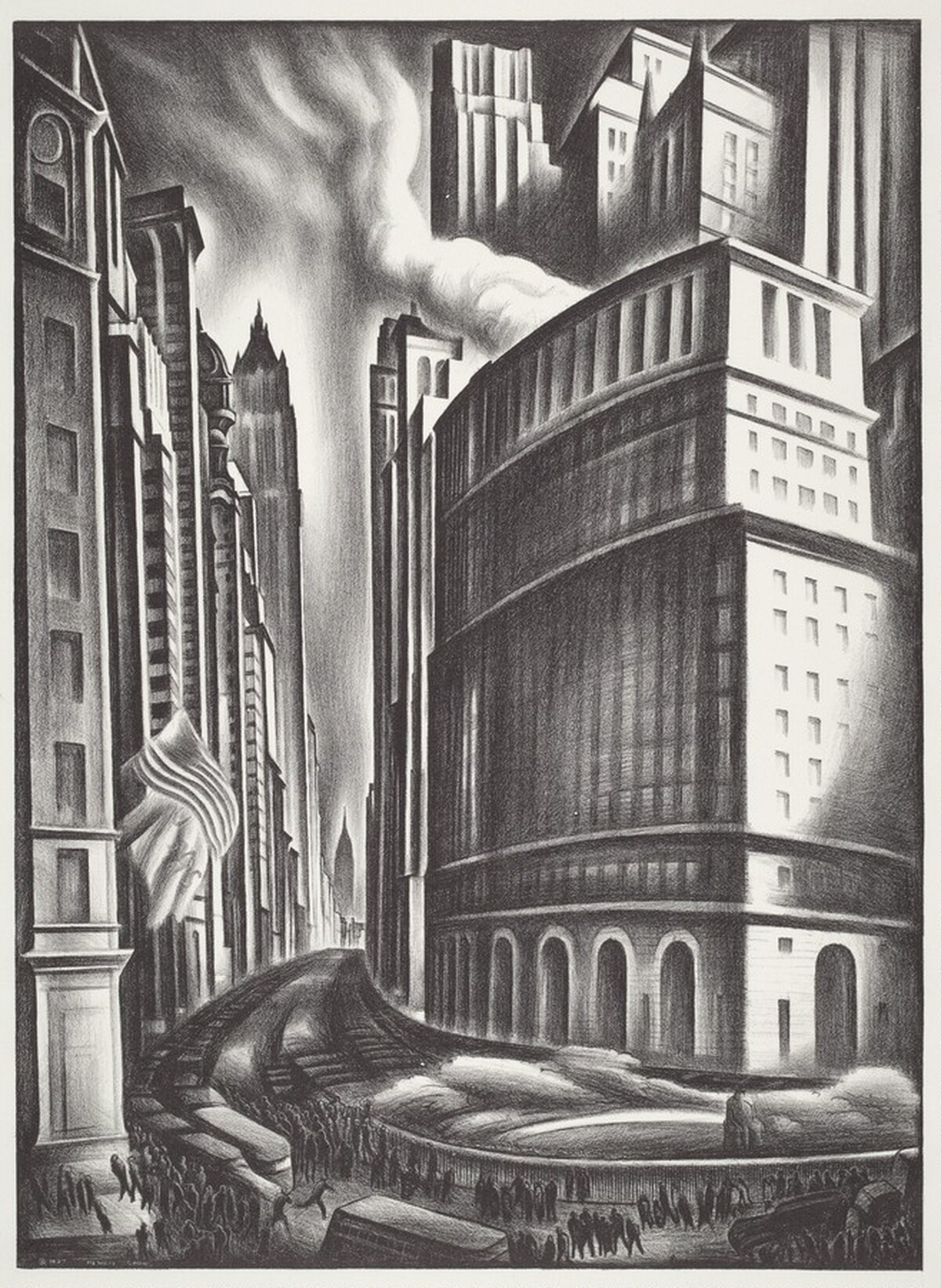 Looking up Broadway by Howard Cook