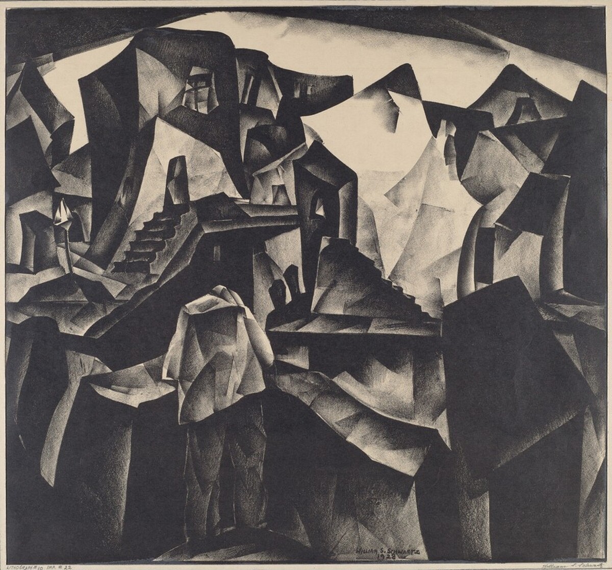 Lithograph #10 (Dwellings Along The River) by William Samuel Schwartz