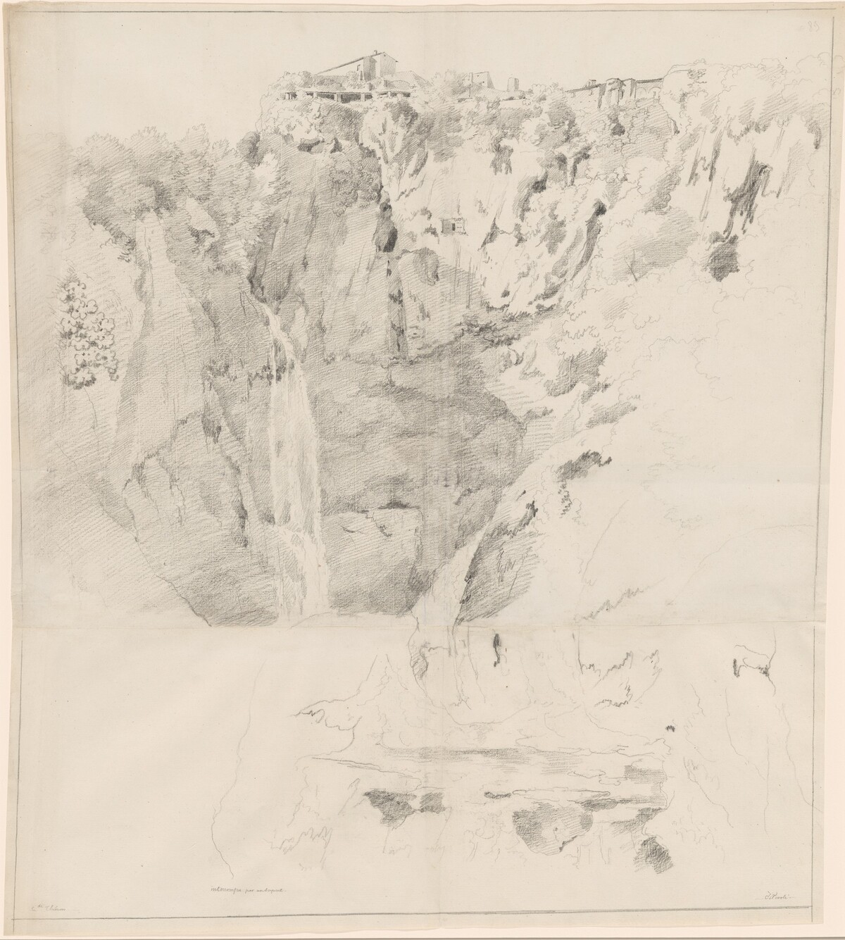 Cliffs with a Waterfall at Tivoli by Claude Thiénon