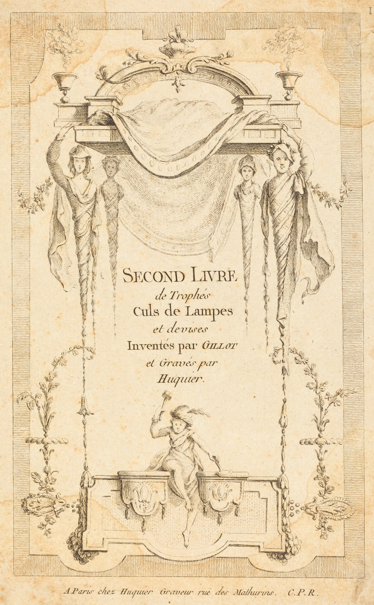 Second Livre de Trophés Culs de Lampes et Devises: Title Page by Gabriel Huquier after Claude Gillot