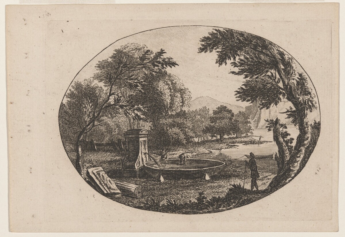 Wooded Landscape with Drinking Spout and Basin by Paul Sandby