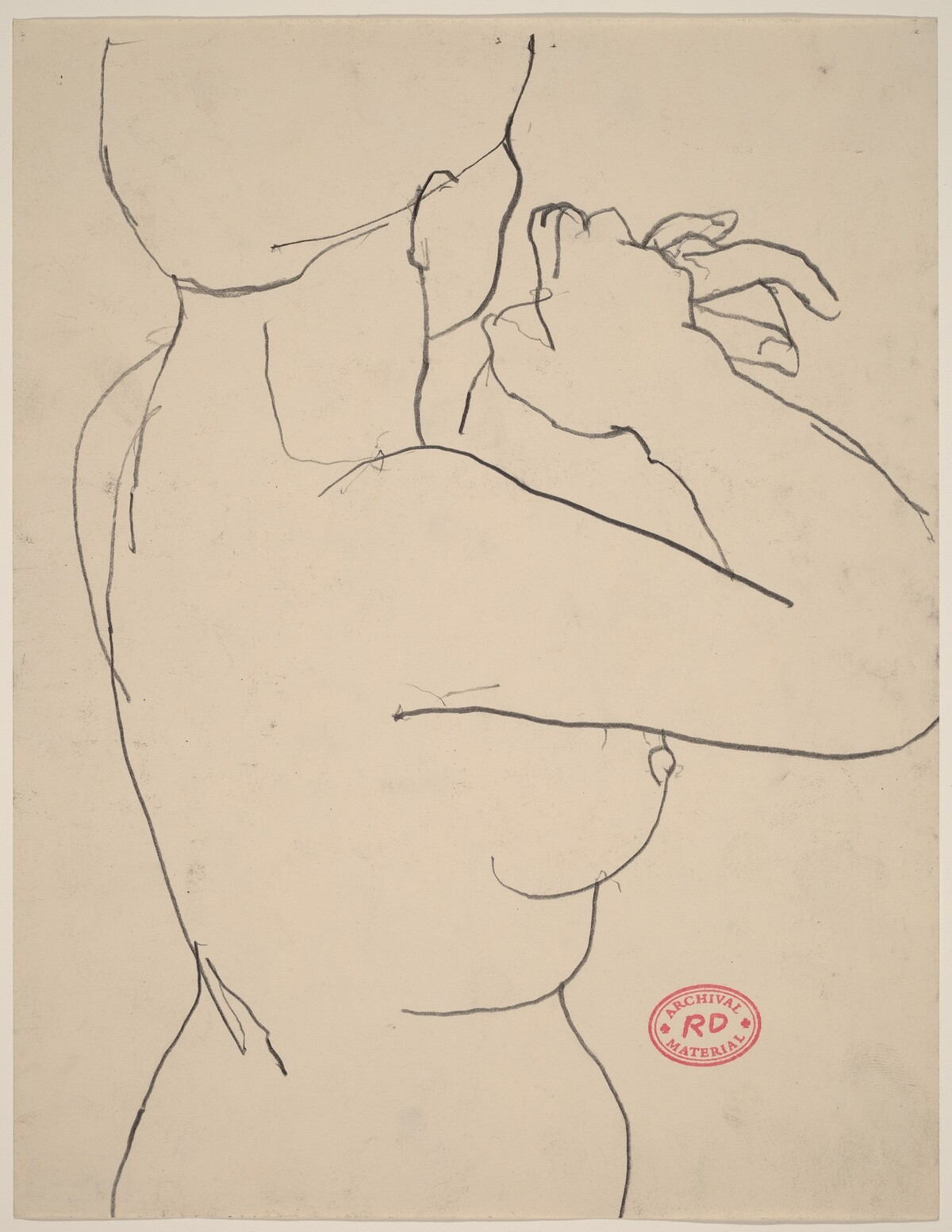 Untitled [side view of nude with her arms raised in surprise] by Richard Diebenkorn
