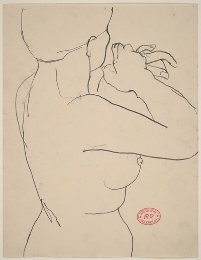 Untitled [side view of nude with her arms raised in surprise]