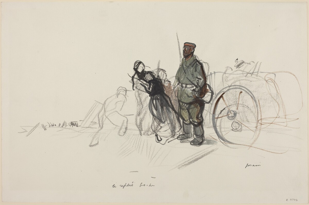 a) Le replis boche (recto); b) Sketch for the Figure of the German (verso) by Jean-Louis Forain