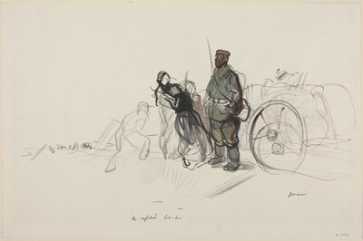 a) Le replis boche (recto); b) Sketch for the Figure of the German (verso)