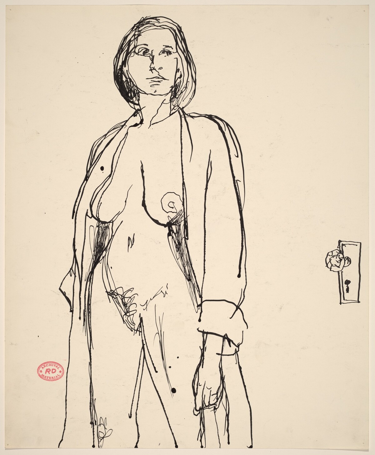 untitled [standing female nude with open robe] by Richard Diebenkorn
