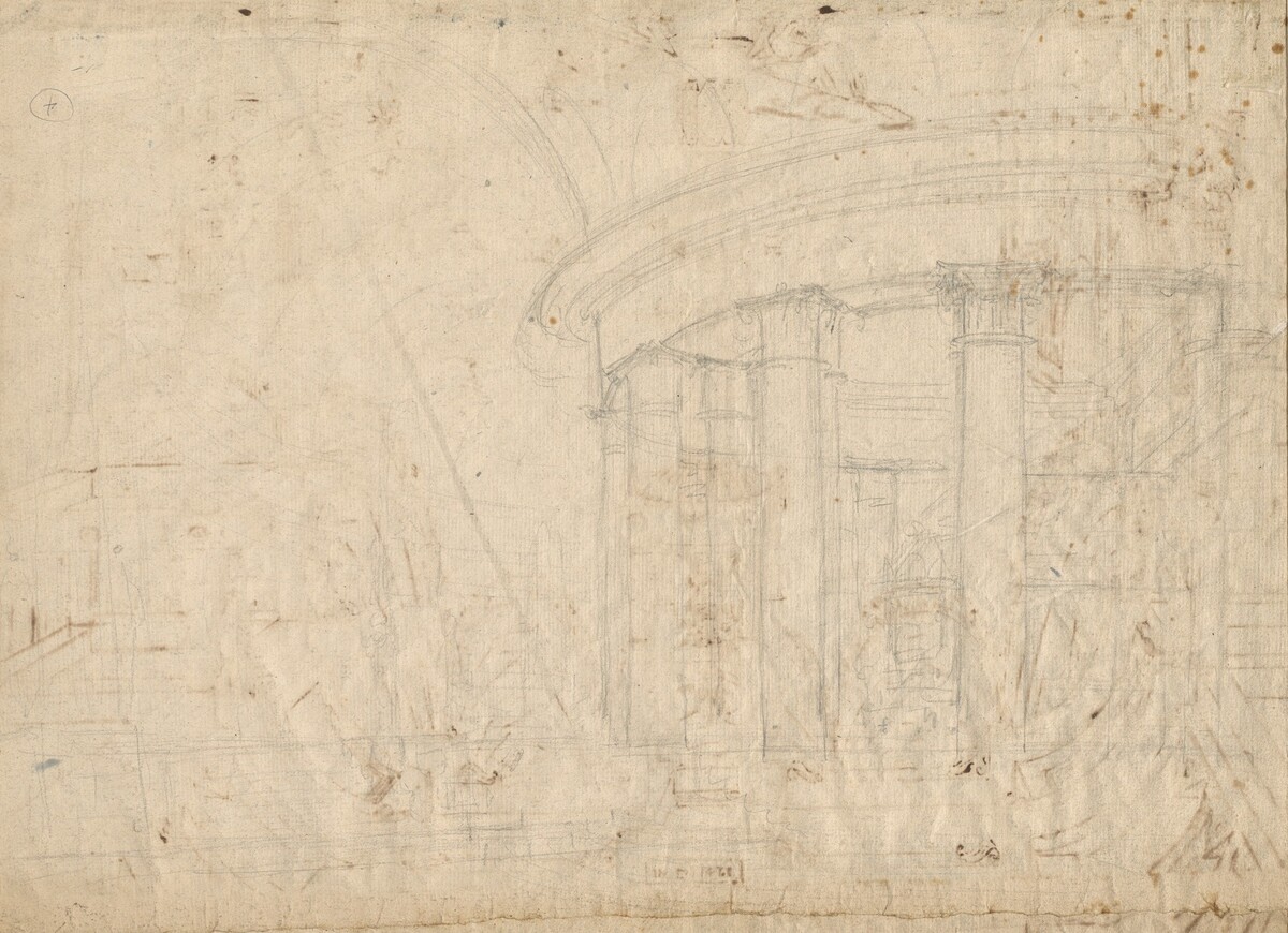 Architectural Fantasy on a Round Temple Enclosed with an Ambulatory (verso) by Pietro Gonzaga