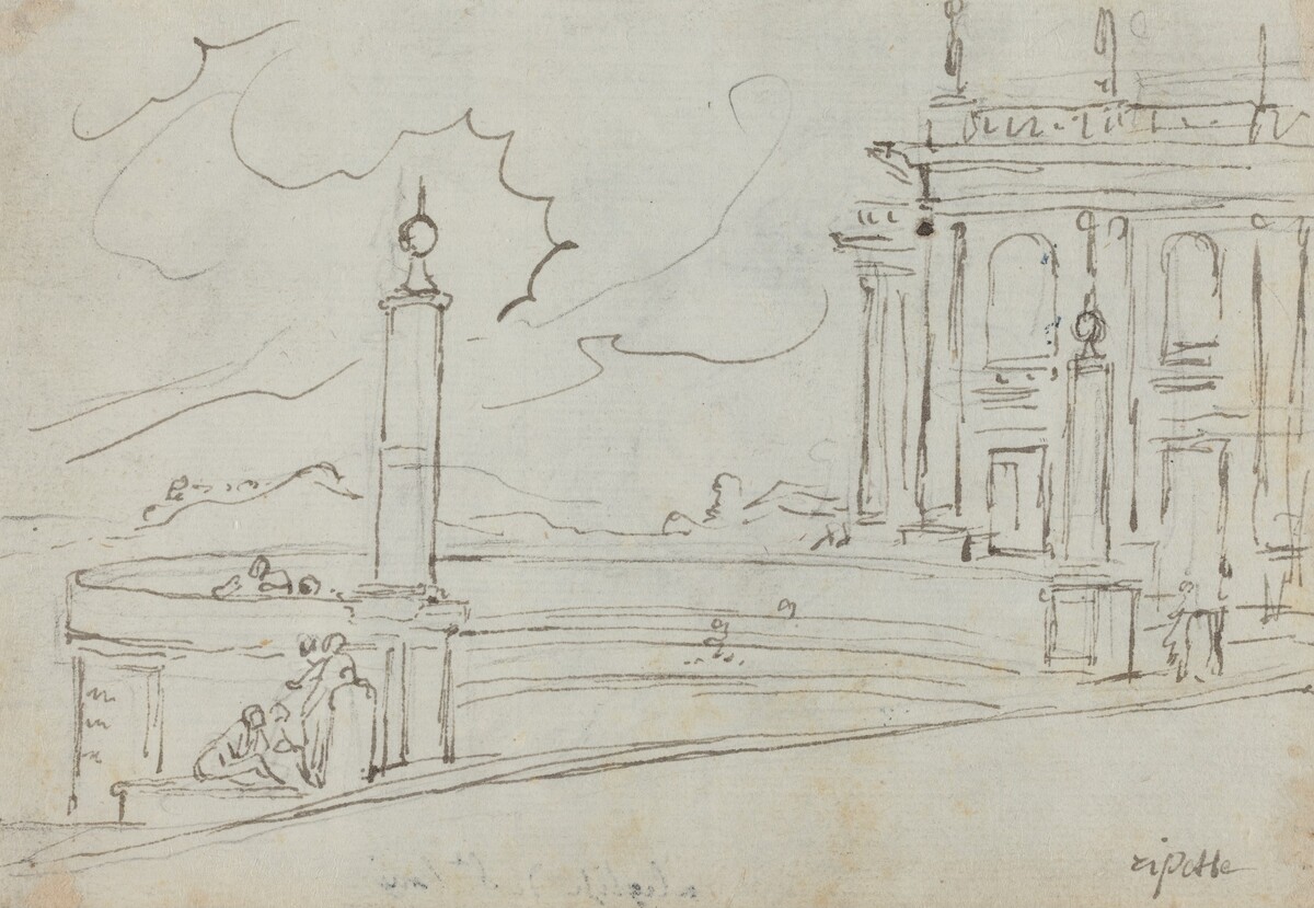 The Ripetta in Rome [verso] by Augustin Pajou