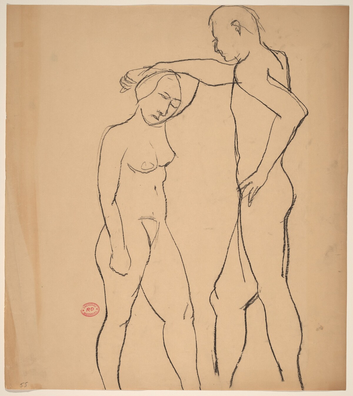 Untitled [male nude holding the arm of a female nude] by Richard Diebenkorn