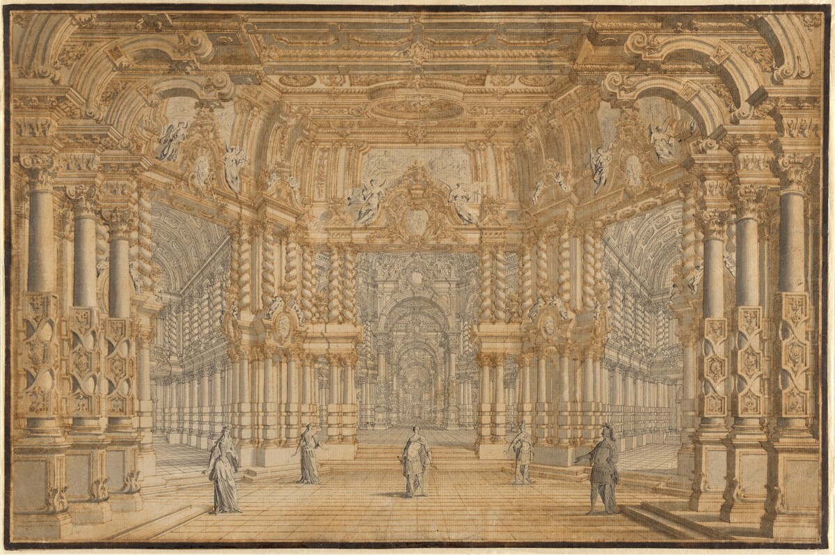 A Stage Design for an Opera with Actors by Workshop of Giuseppe Galli Bibiena
