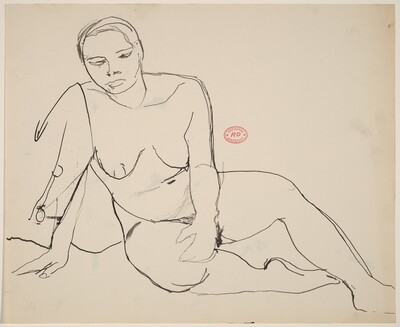 Untitled [seated female nude leaning on right arm]