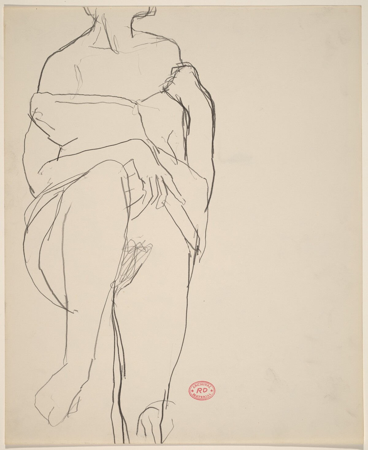 Untitled [model lifting her dress and pulling it off her shoulders] by Richard Diebenkorn