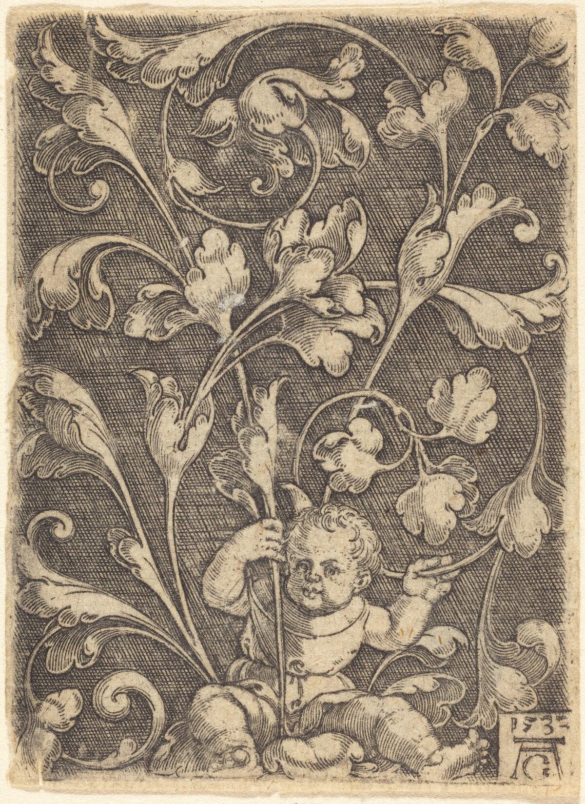 Scroll Ornament with Seated Child by Heinrich Aldegrever
