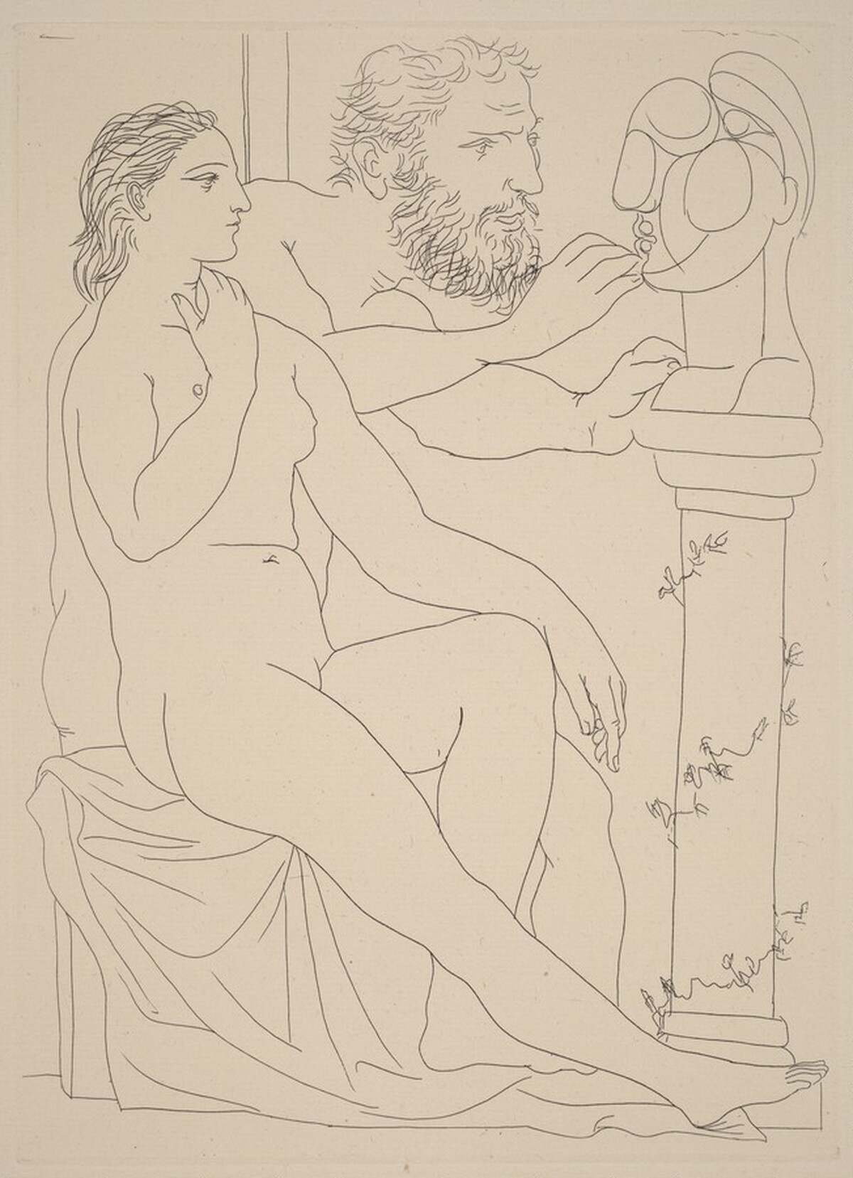 Model and Sculptor with a Sculpted Bust of the Model (Modèle et sculpteur avec sa sculpture) by Pablo Picasso