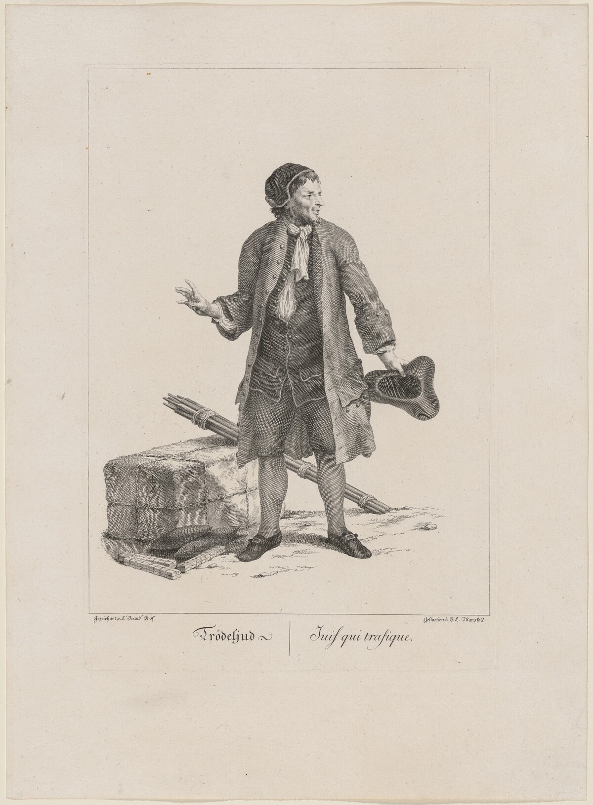Trödeljud (Jewish Peddler) by Johann Georg Mansfeld, after Johann Christian Brand