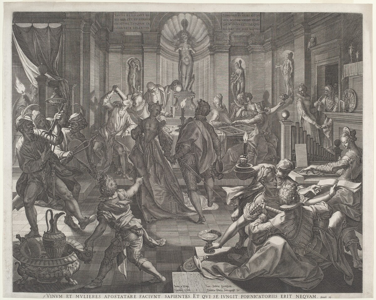 A Pleasure House by Jan Sadeler I, after Joos van Winghe