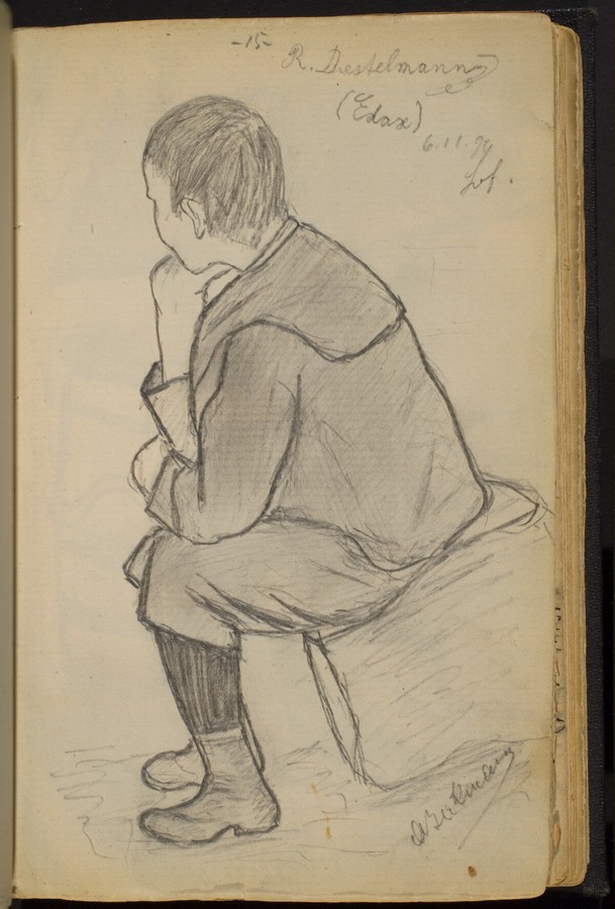 Boy Seated on Rock with His Hand on His Chin (R. Diestelmann) by Max Beckmann