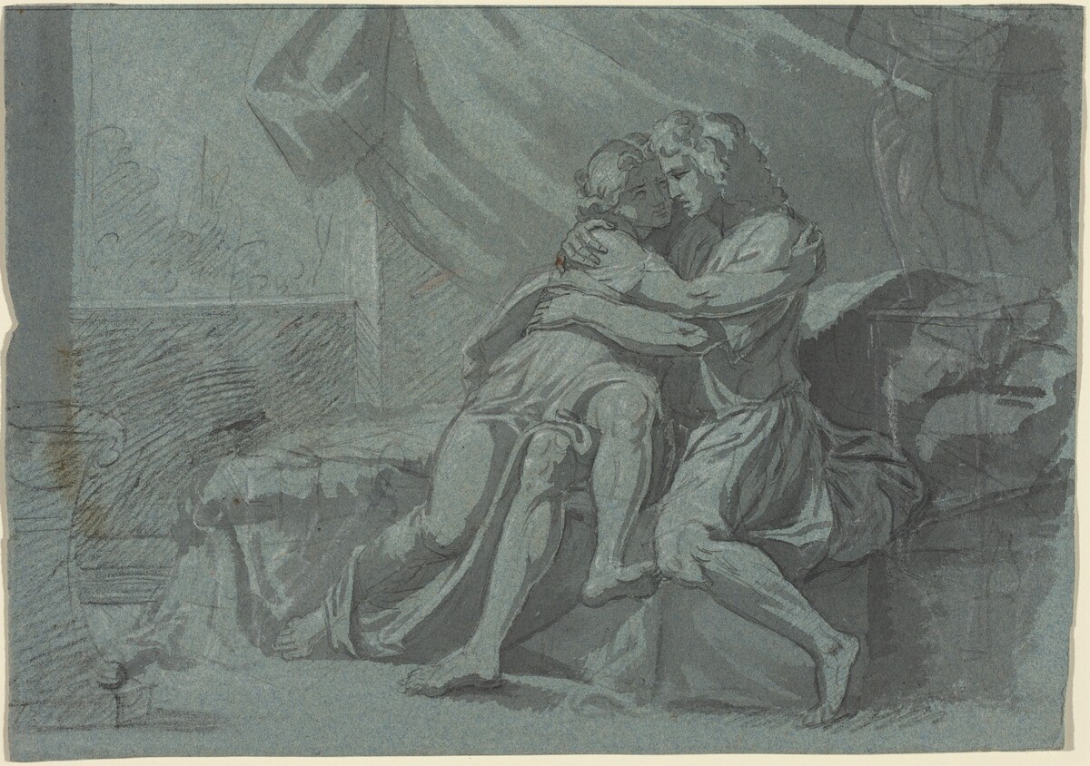 Embracing Lovers in Classical Dress / A Woman in Classical Dress Looking Up by Heinrich Friedrich Füger, after Raphael
