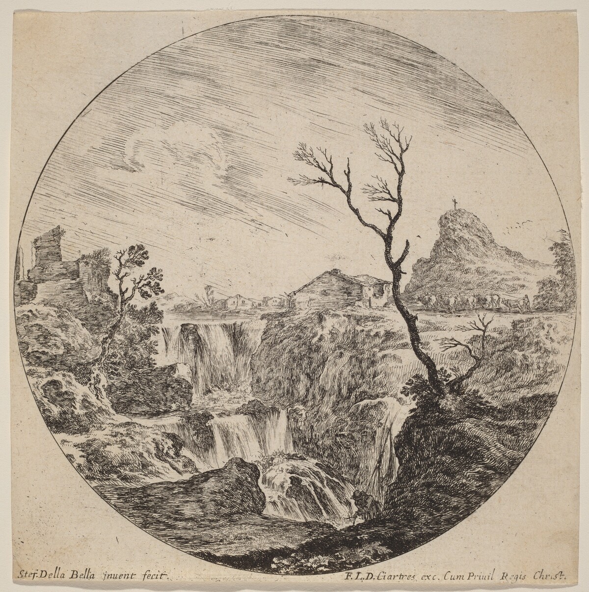 Waterfall with Three Tiers by Stefano Della Bella